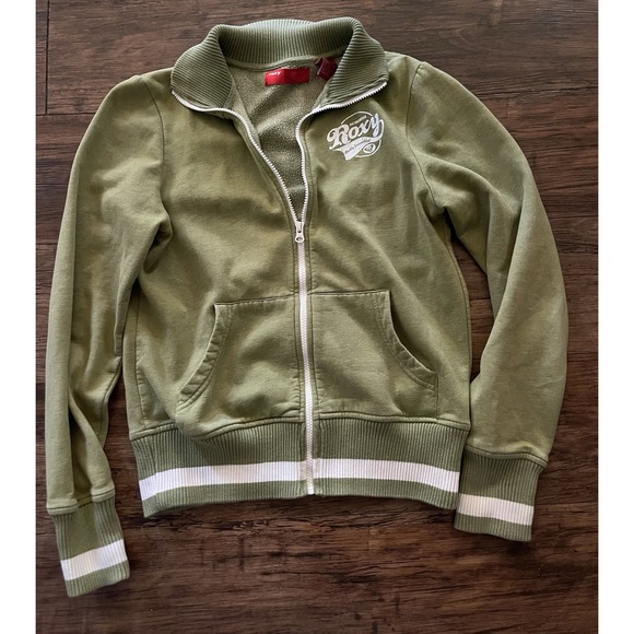 Vintage Y2K Roxy Full Zip Up Preppy Youth XL Women's S? Green White Logo Rare - Picture 1 of 5